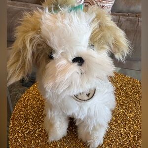 Hallmark Rescue White and tan fluffy puppy plush. Needs a home! 9” tall